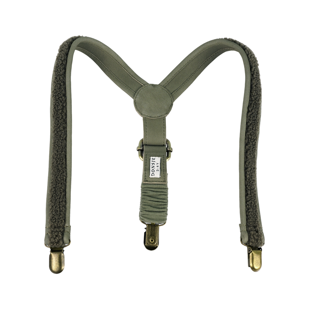 Suspenders in curly faux fur - Grey | Donsje
